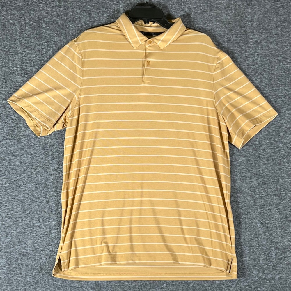 Vrst Men's Golf Polo Shirt Size L Large‎ Striped Beige Short Sleeve Casual